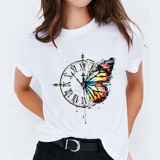 Summer fashion feather print women's short-sleeved T-shirt