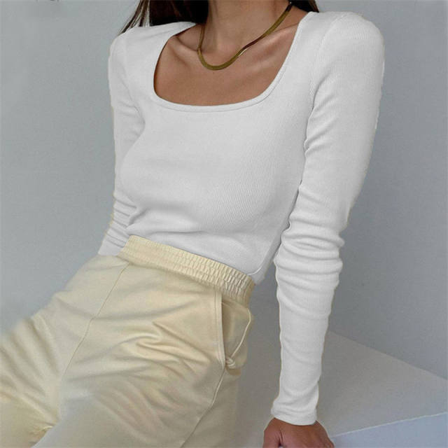 Square collar knitted plain t shirt