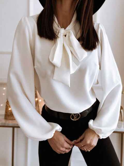 Plain pussybow work blouse for woman