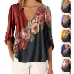 V neck long sleeve chiffon blouse