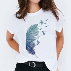 Summer fashion feather print women's short-sleeved T-shirt