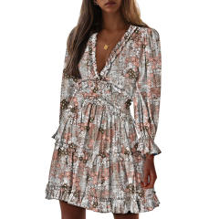 Patterned chiffon long sleeve dress