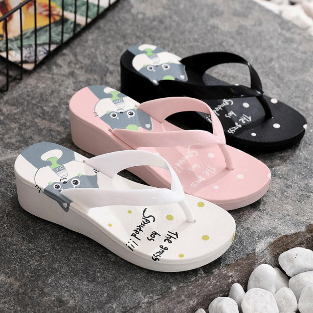 Cute cat wedge flip flops