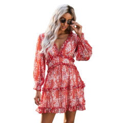 Patterned chiffon long sleeve dress