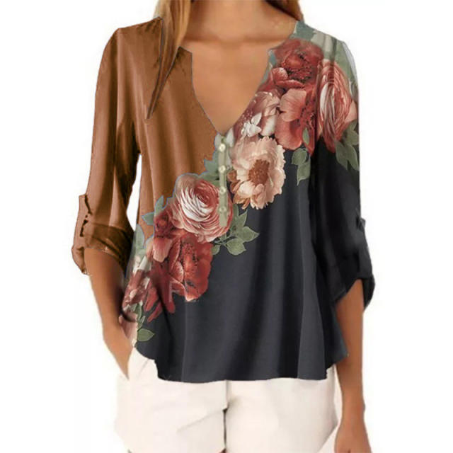V neck long sleeve chiffon blouse