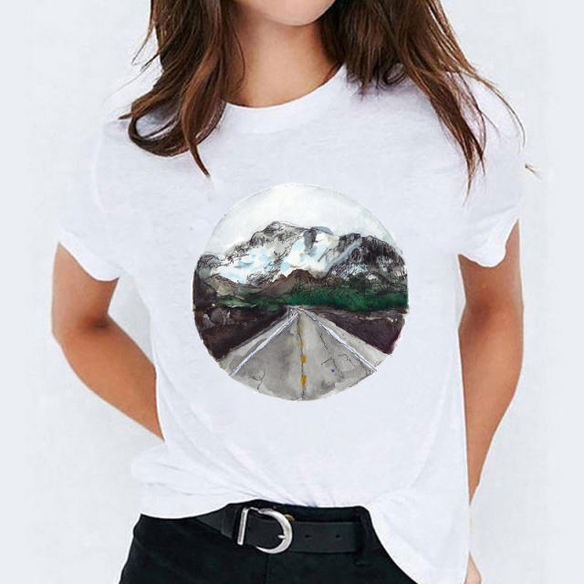Summer fashion feather print women's short-sleeved T-shirt