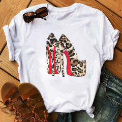 Fashion high heels printed women's short-sleeved T-shirt