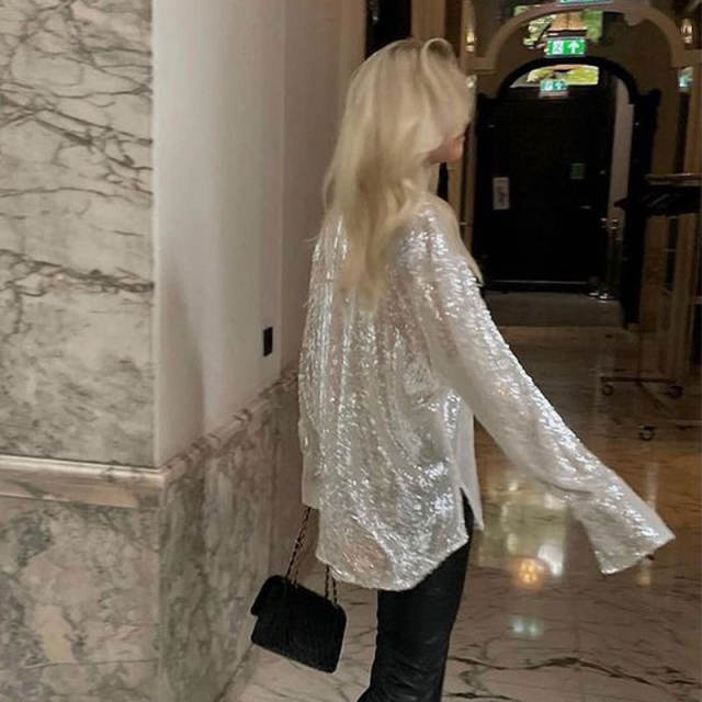 Sexy loose sleeve sequin blouse for woman