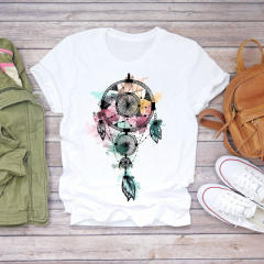 New summer feather Dreamcatcher printed women's short-sleeved T-shirt