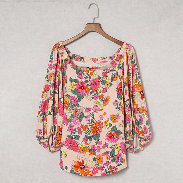 Autumn new design color printing one shoulder long sleeve blouse