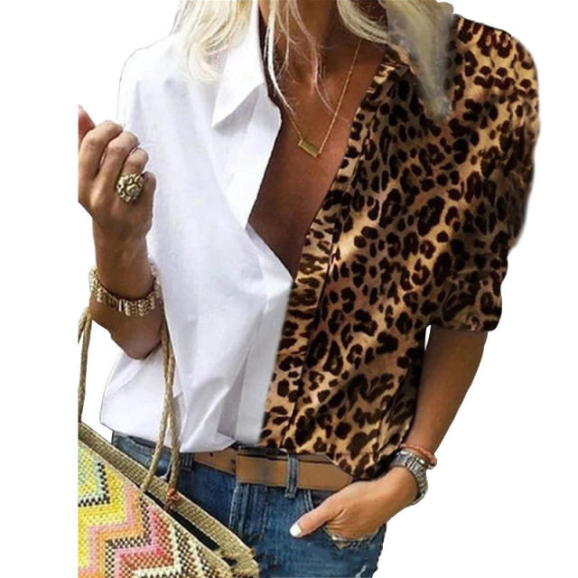 Leopard print long sleeve woman blouse