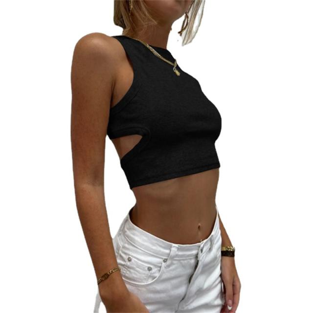 Knitted plain crop tops tank top