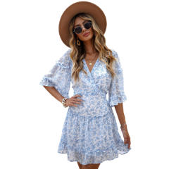 Patterned chiffon long sleeve dress