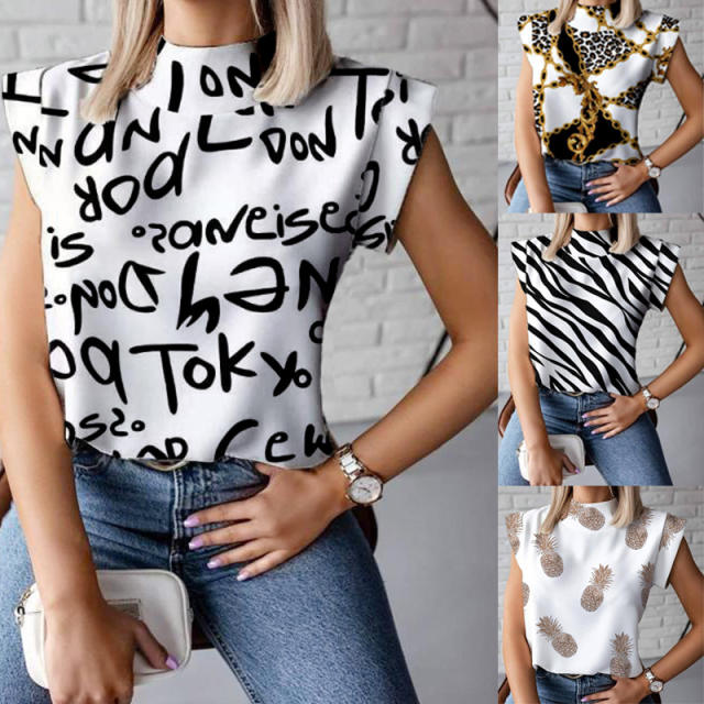 Patterned dressy short sleeve woman tops