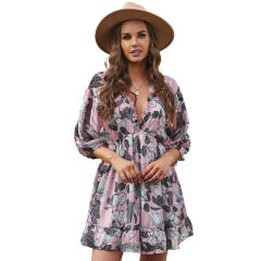 Patterned chiffon long sleeve dress