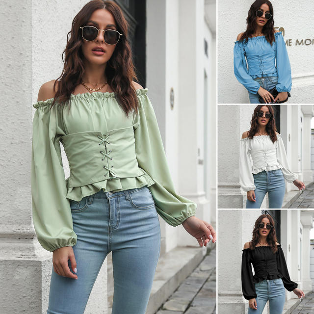 Off shoulder balloon sleeve women tops