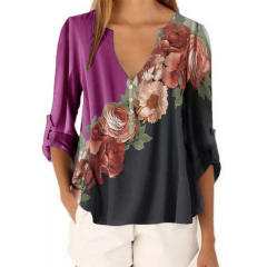 V neck long sleeve chiffon blouse