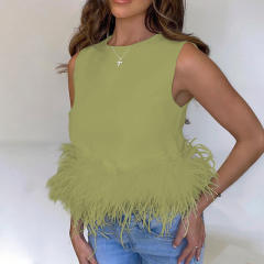 Amazon hot sale zip back feather sleeveless tops