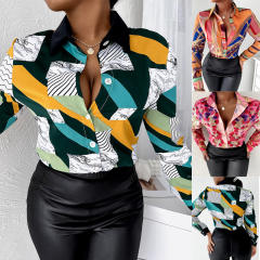 Colored pattern long sleeve blouse