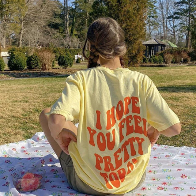 Oversized yellow color letter tees