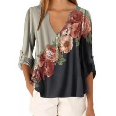 V neck long sleeve chiffon blouse