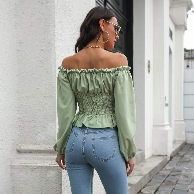 Off shoulder balloon sleeve women tops