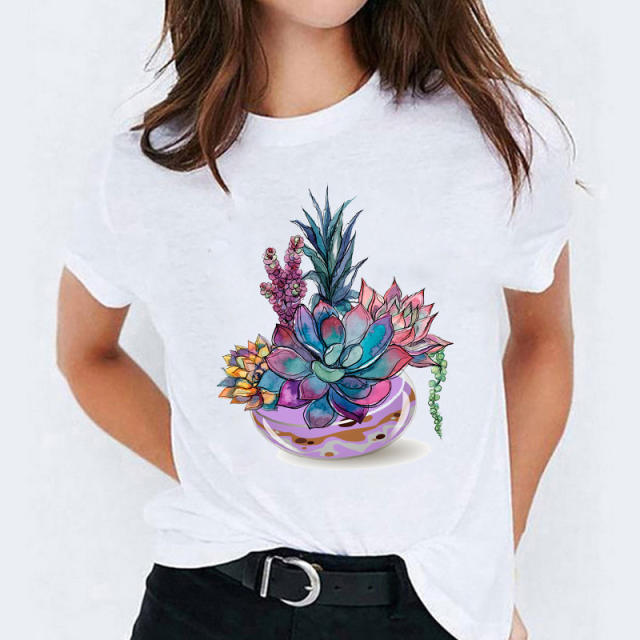 Summer fashion feather print women's short-sleeved T-shirt