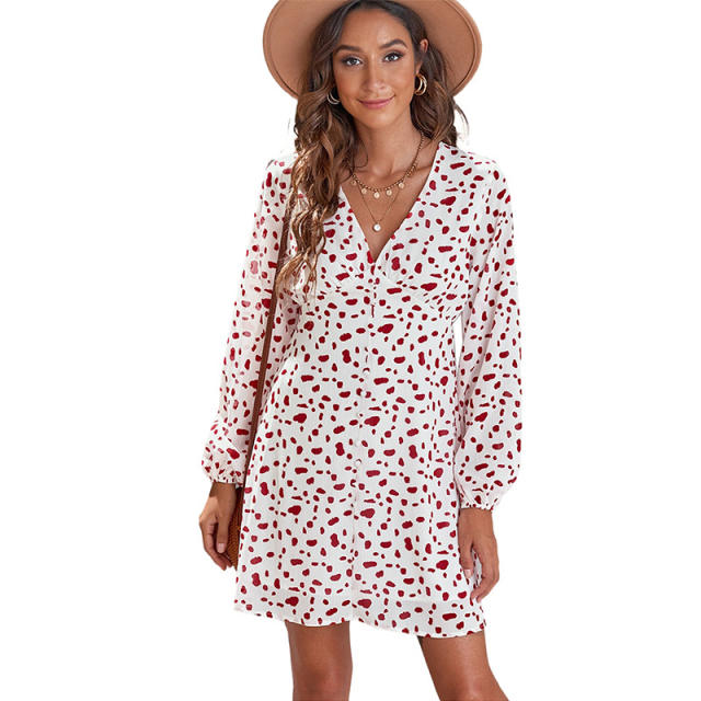 Patterned chiffon long sleeve dress