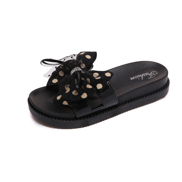 Polka dots bow platform slippers