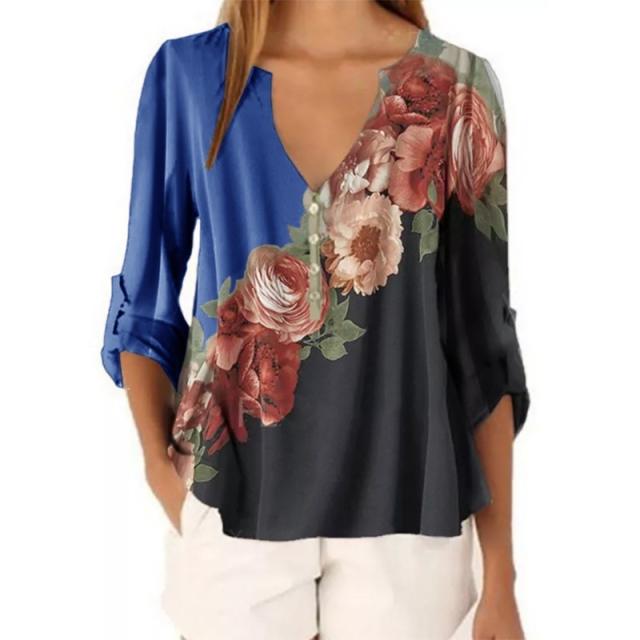 V neck long sleeve chiffon blouse