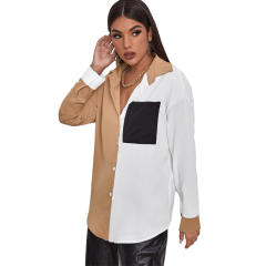 Patchwork long sleeve woman blouse