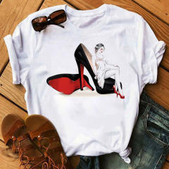Fashion high heels printed women's short-sleeved T-shirt