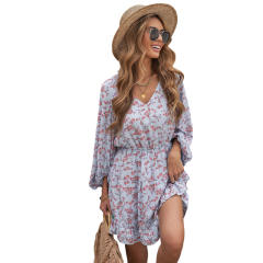 Patterned chiffon long sleeve dress