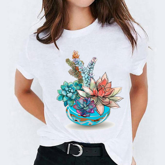 Summer fashion feather print women's short-sleeved T-shirt