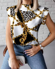 Patterned dressy short sleeve woman tops