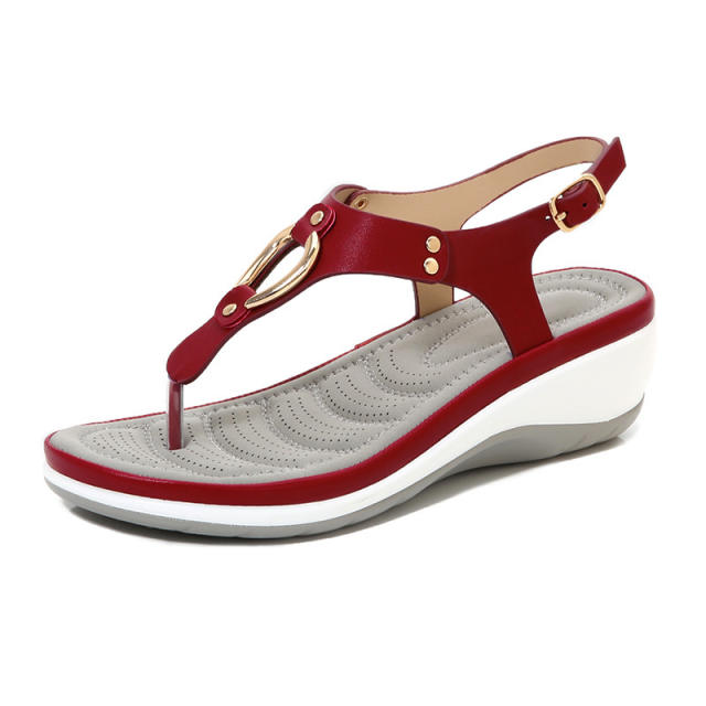 Metal ring wedge sandals