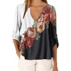 V neck long sleeve chiffon blouse