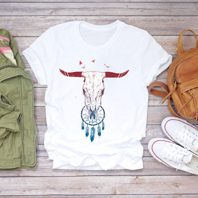 New summer feather Dreamcatcher printed women's short-sleeved T-shirt