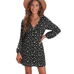 Patterned chiffon long sleeve dress
