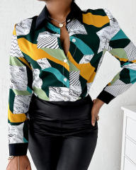 Colored pattern long sleeve blouse