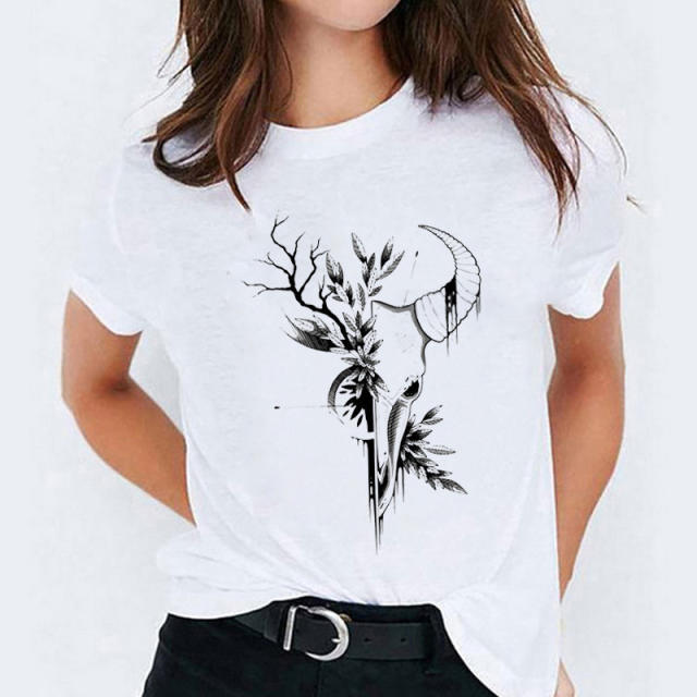 Summer fashion feather print women's short-sleeved T-shirt