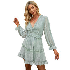 Patterned chiffon long sleeve dress