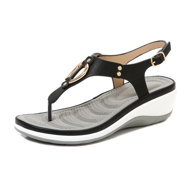 Metal ring wedge sandals