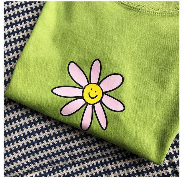 Green color flower t shirt