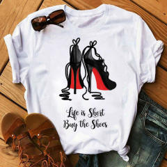 Fashion high heels printed women's short-sleeved T-shirt