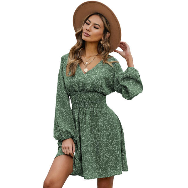 Patterned chiffon long sleeve dress