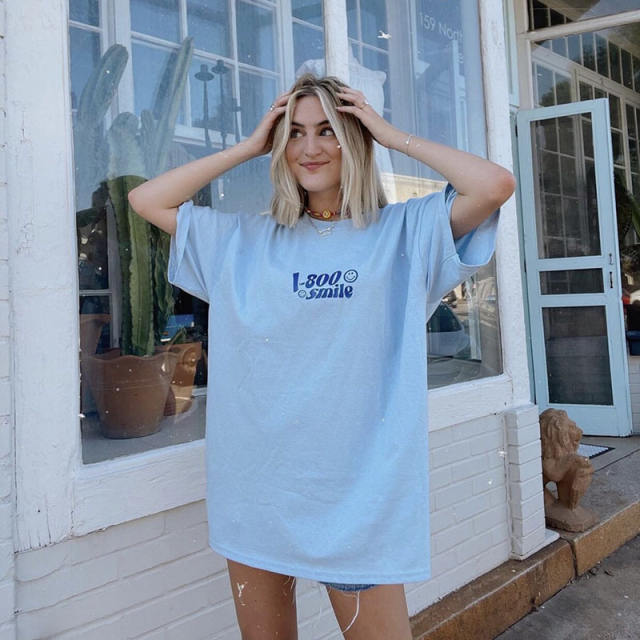 Round collar cute letter oversized T shirt