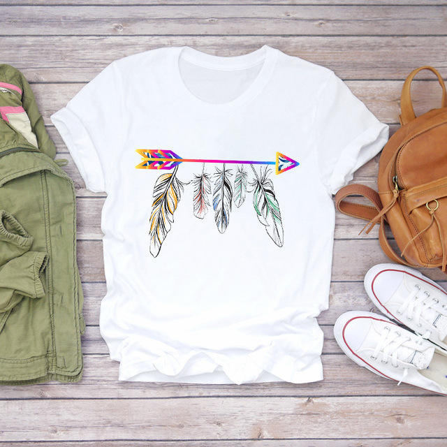 New summer feather Dreamcatcher printed women's short-sleeved T-shirt