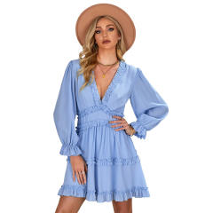 Patterned chiffon long sleeve dress
