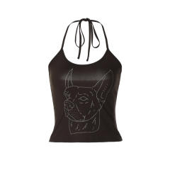 Rhinestone animal head halter tops for lady